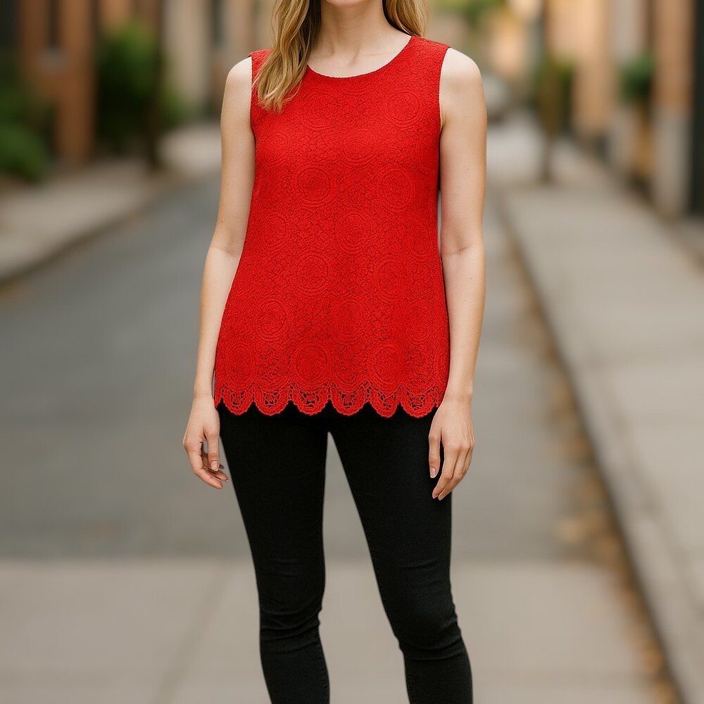 Cleo Sleeveless Red Spider Web LaceTop Size Medium